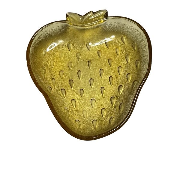 Vintage Hazel Atlas Amber Textured  Glass Strawberry‎ Dish Trinket Candy Bowl - Picture 2 of 7